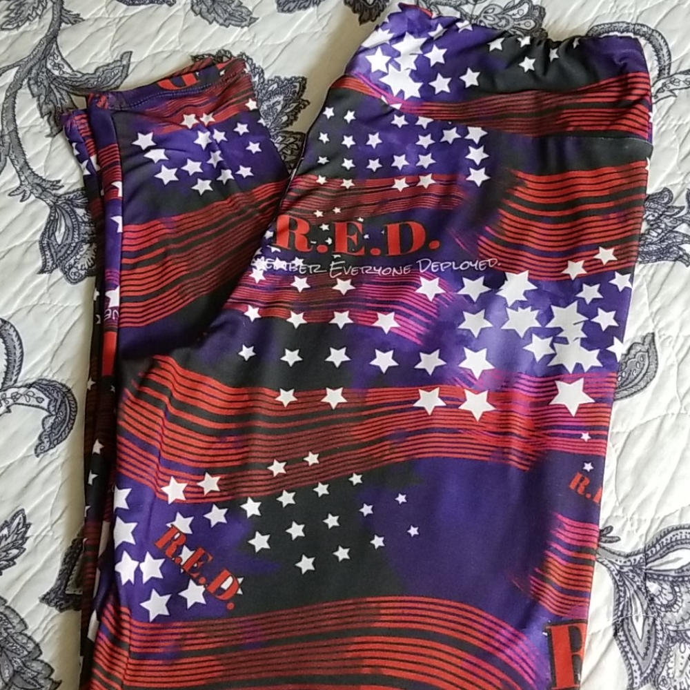The Legging Slinger Large "R.E.D. Remember Everyone Deployed" Patriotic Leggings